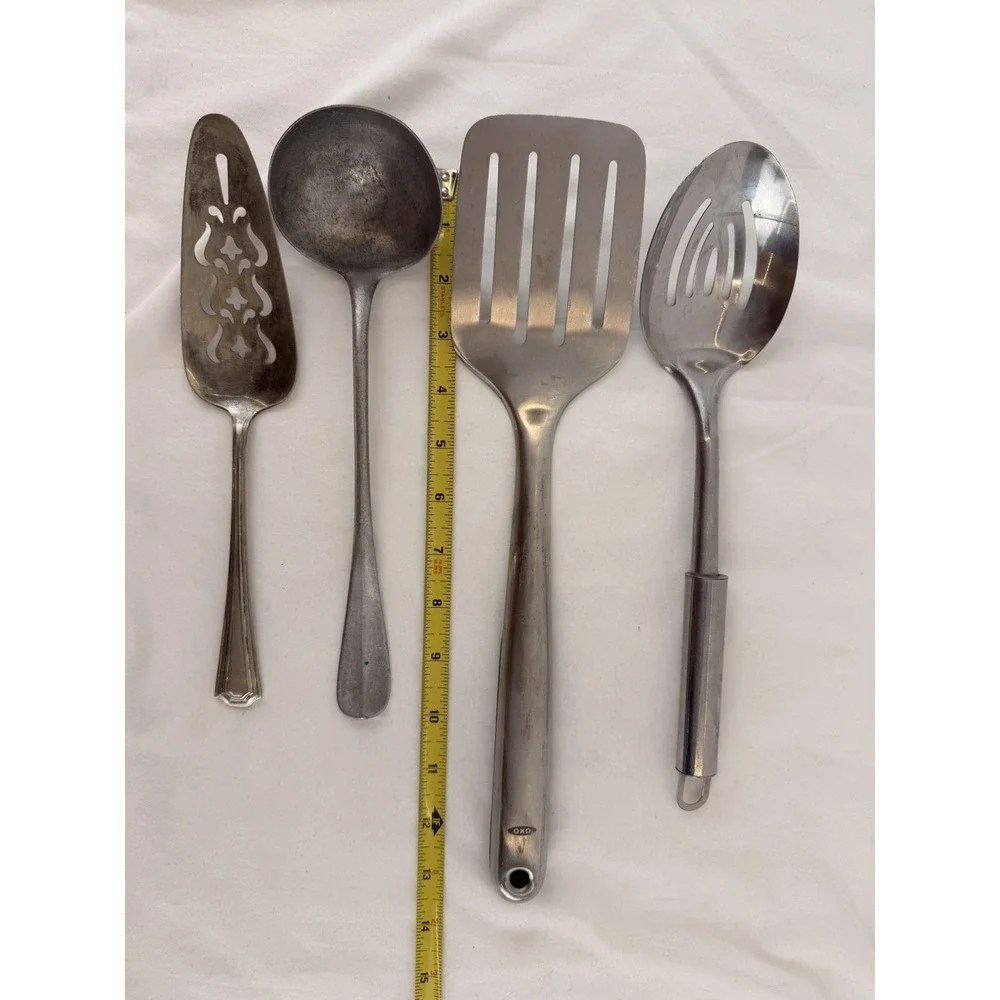 Kitchen Utensil Lot OXO Spatula EPNS Pie Server Ladle Slotted Spoon Vintage